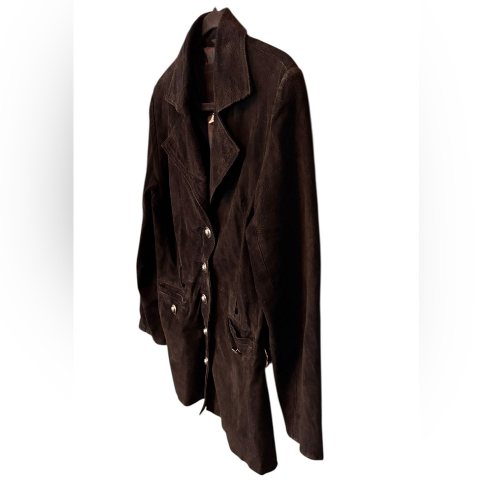 Vintage Jacqueline Ferrar Black Suede Leather Trim Jacket Longline Size Small - Picture 5 of 7